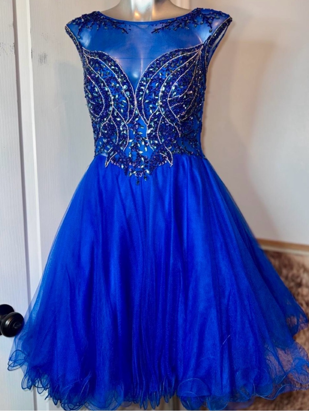 Beaded Royal Blue Tulle Party Dress for Girls